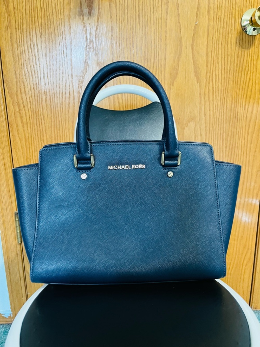 Michael Kors Navy Selma Saffiano Satchel